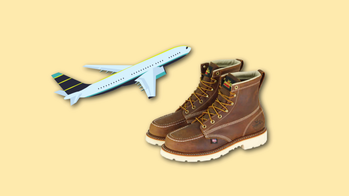 can you wear steel toe boots on a plane
