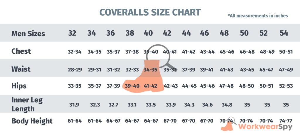 coveralls size chart
